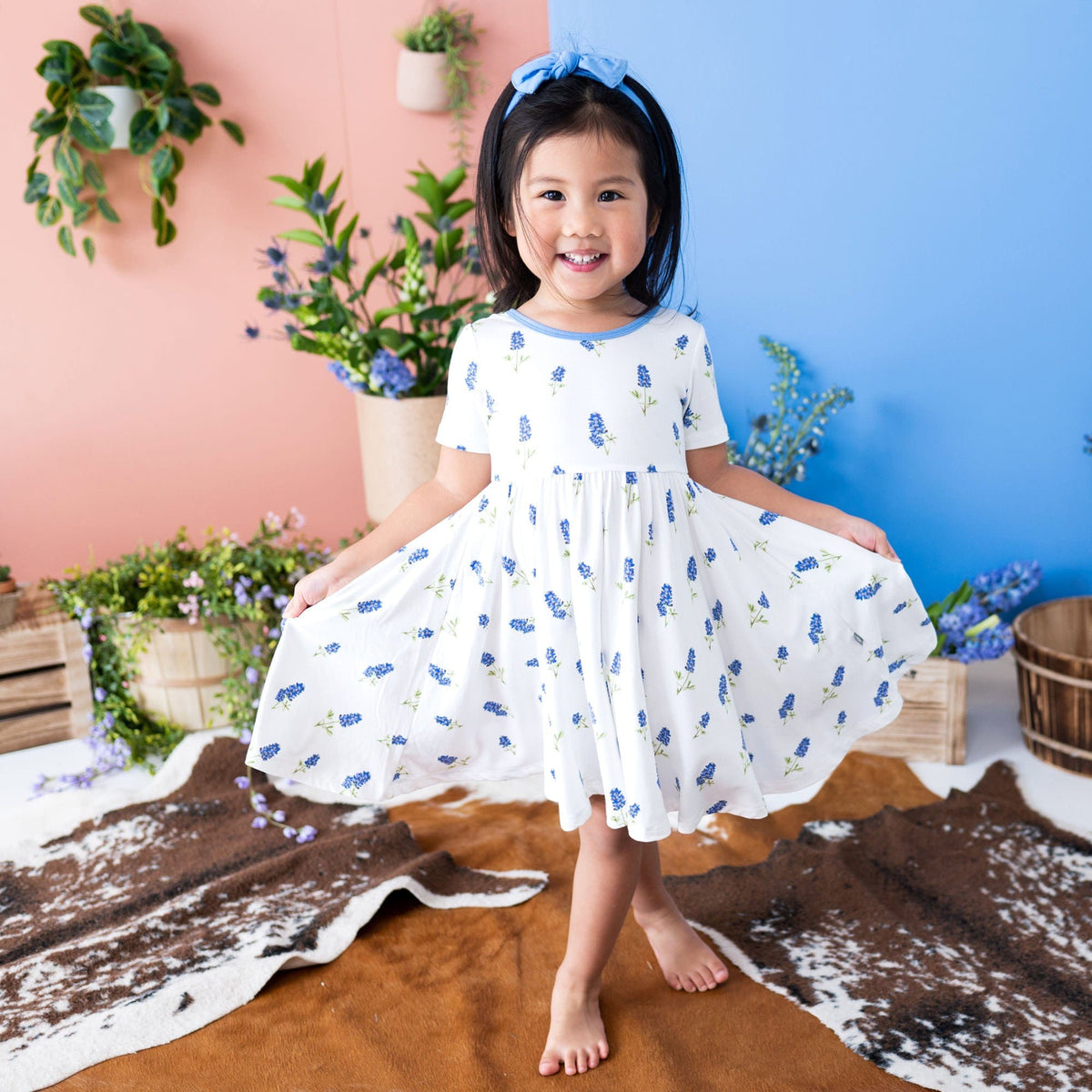 Kyte BABY Toddler Short Sleeve Twirl Dress Twirl Dress in Periwinkle Bluebonnet
