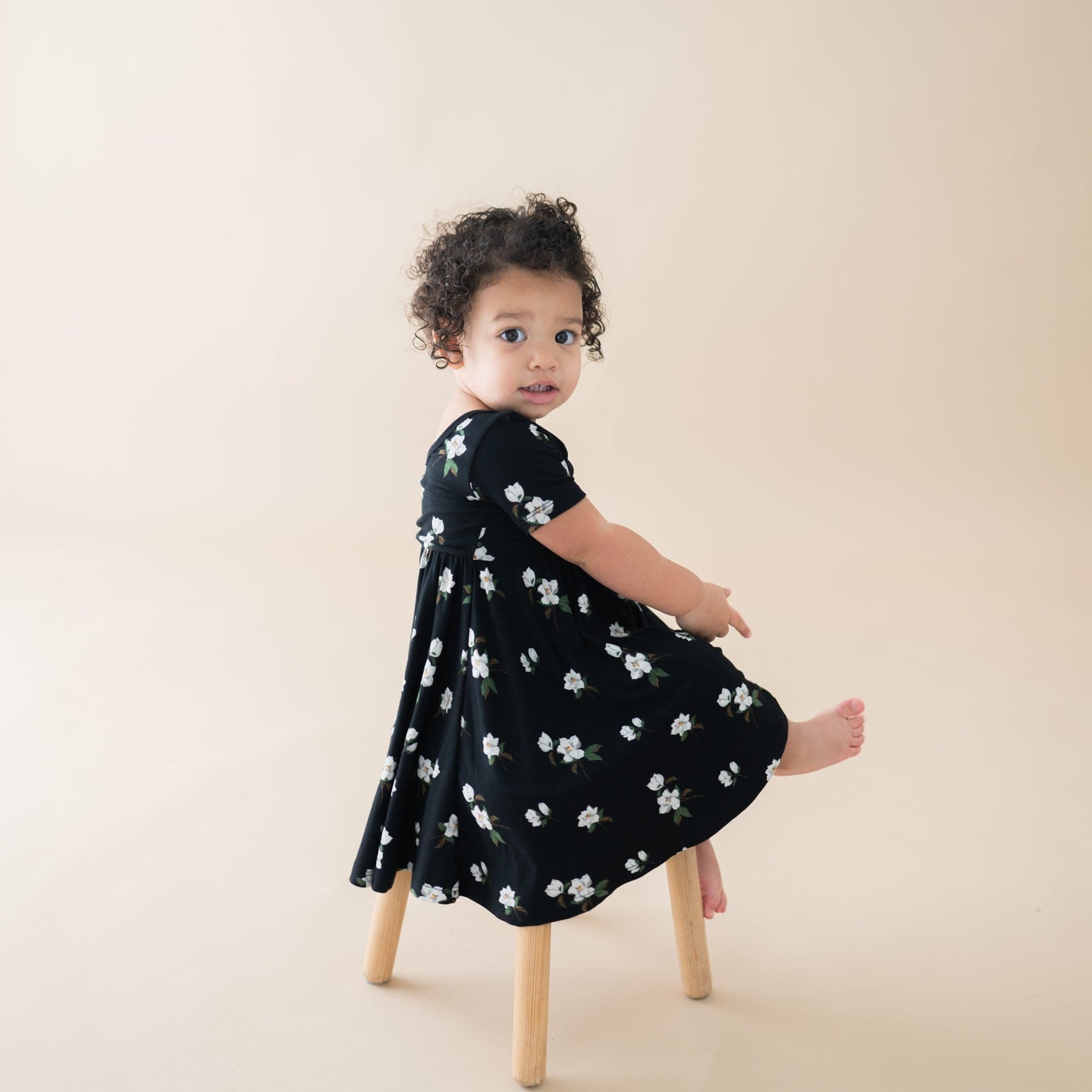 Kyte BABY Toddler Short Sleeve Twirl Dress Twirl Dress in Small Magnolia on Midnight