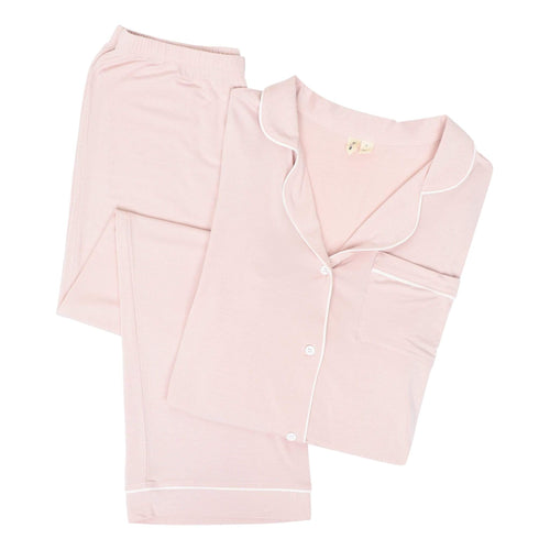 Women's Long Sleeve Pajama Set in Blush with Cloud Trim