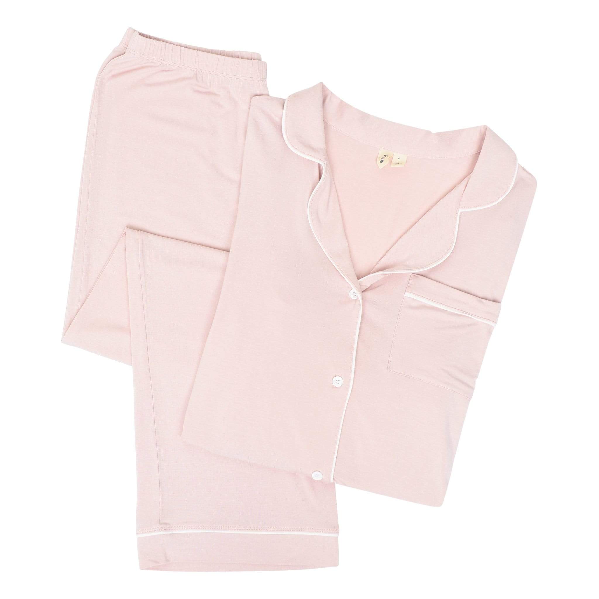 Kyte BABY Women’s Long Sleeve Pajama Set Blush with Cloud Trim / XS Women's Long Sleeve Pajama Set in Blush with Cloud Trim