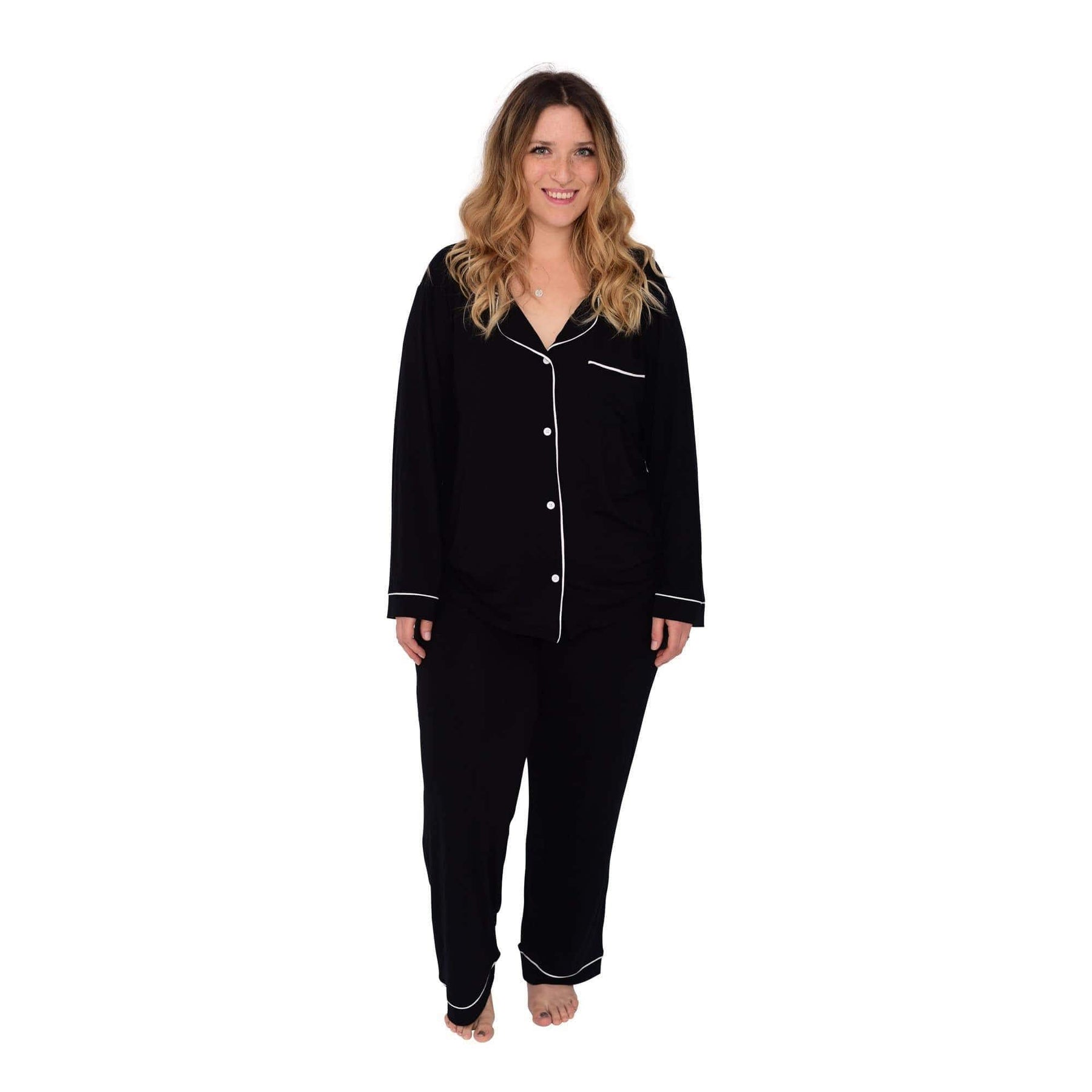 Kyte BABY Women’s Long Sleeve Pajama Set Midnight with Cloud Trim / XS Women's Long Sleeve Pajama Set in Midnight with Cloud Trim