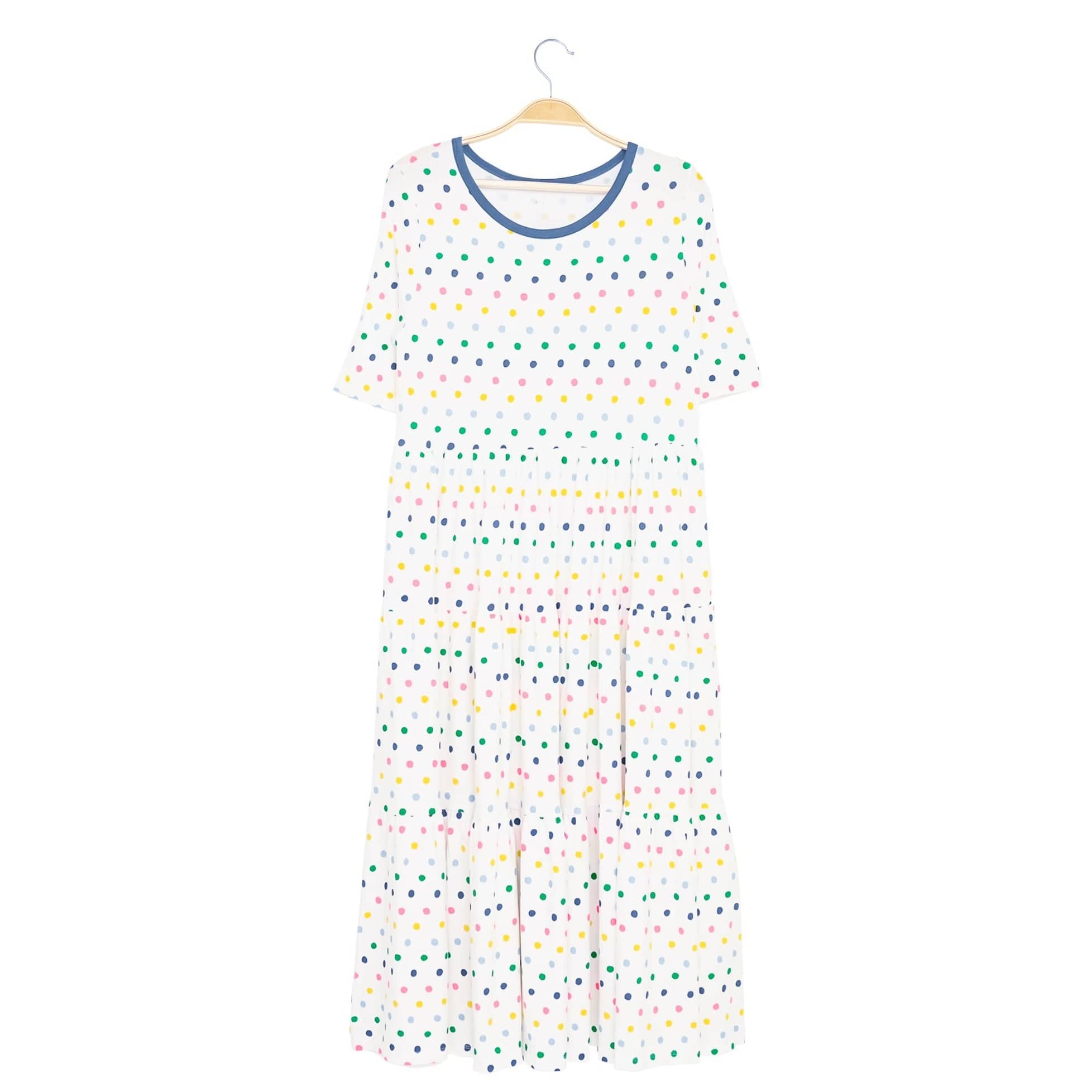 Kyte BABY Women's Lounge Dress Women’s Tiered Dress in Spring Polka Dot