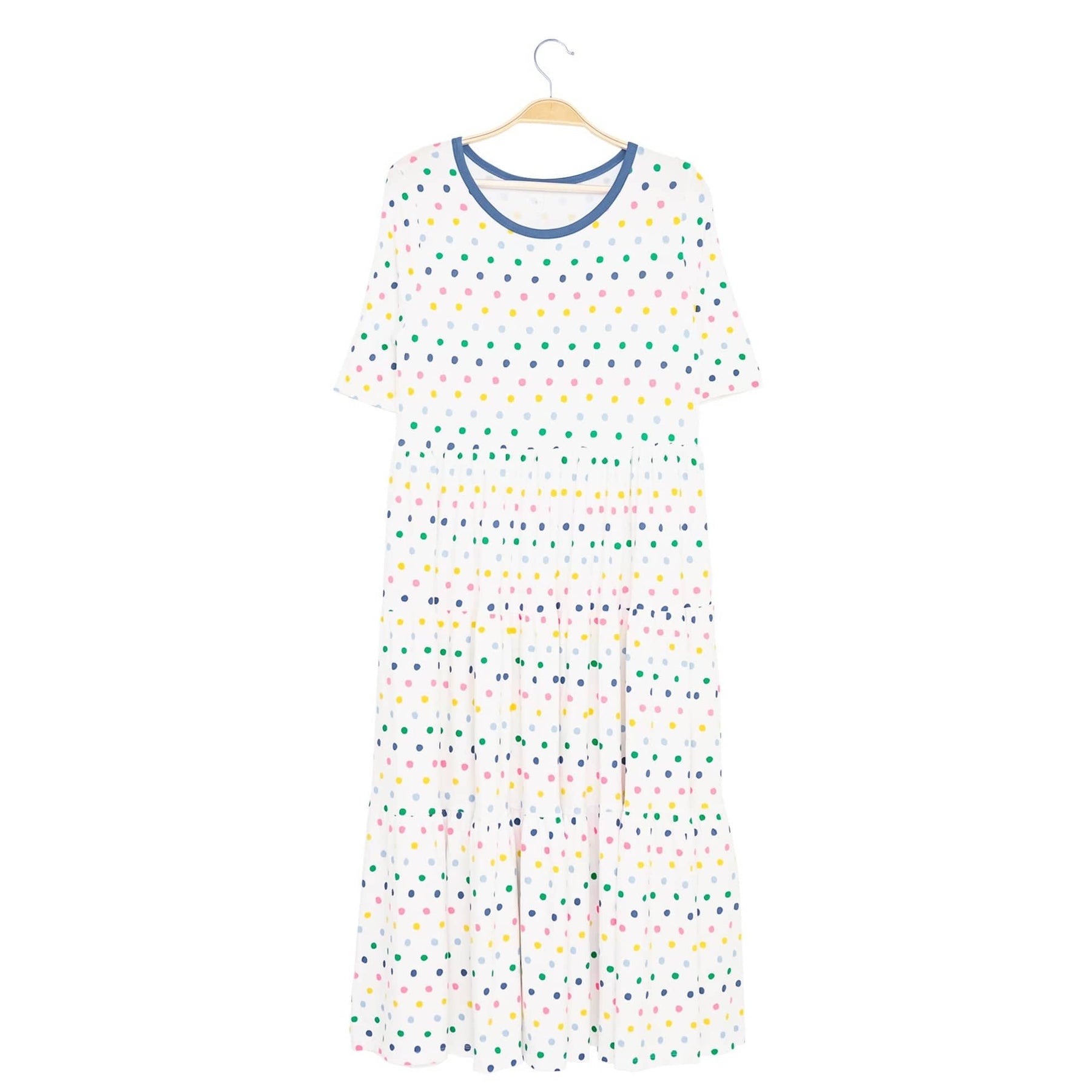 Kyte BABY Women's Lounge Dress Women’s Tiered Dress in Spring Polka Dot