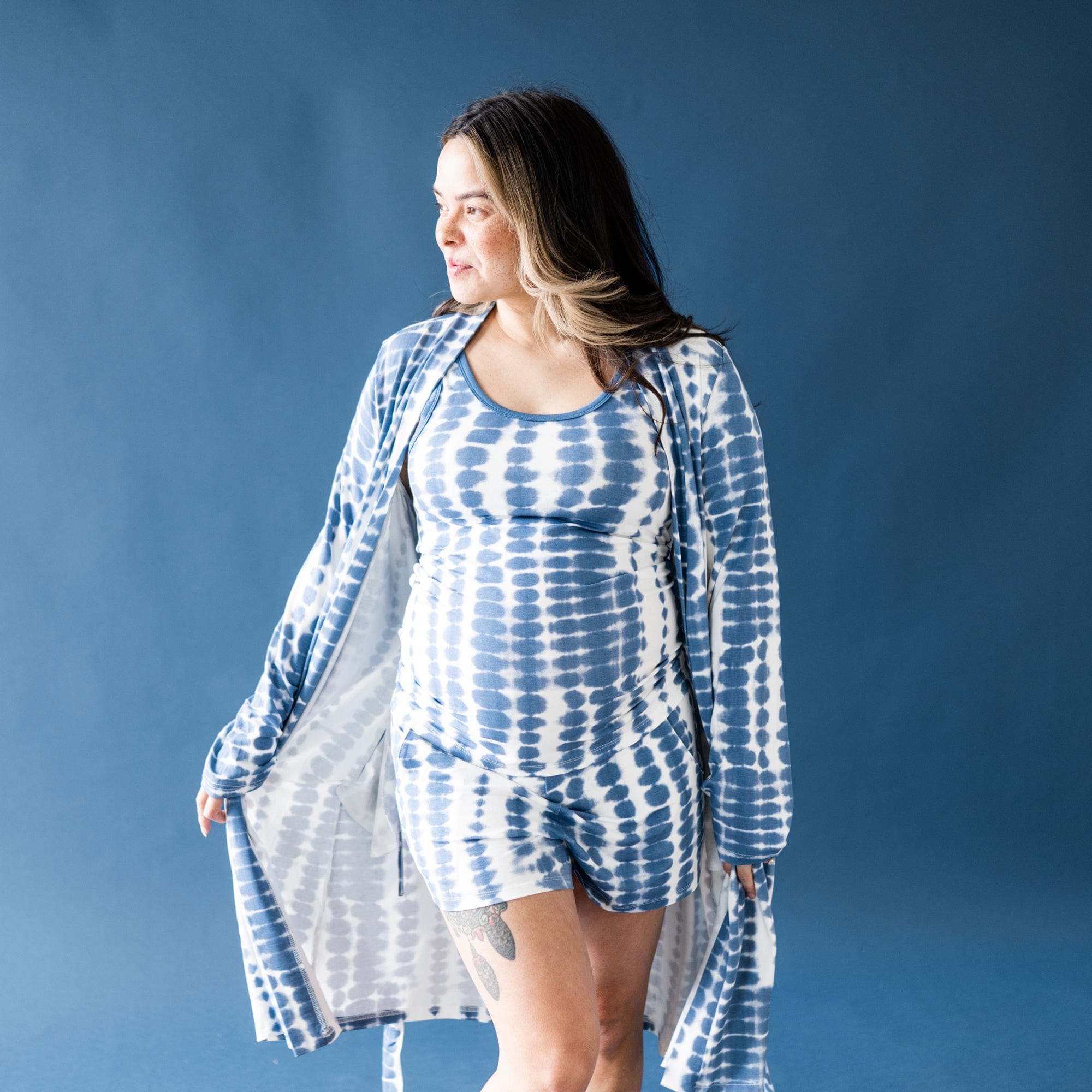 Kyte BABY Women's Lounge Robe Women’s Lounge Robe in Steel Rip Tide