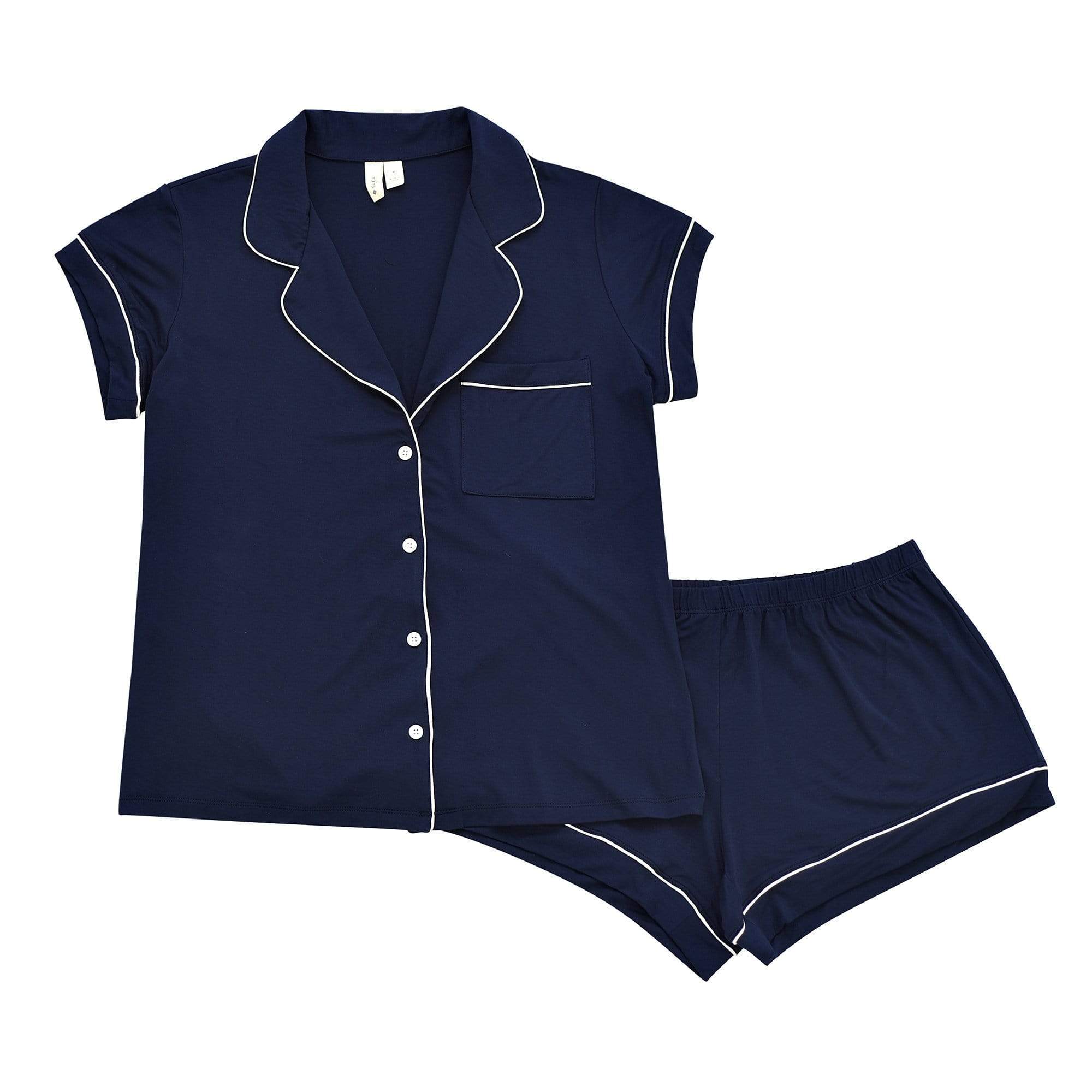 Kyte BABY Women’s Short Sleeve Pajama Set Navy with Cloud Trim / XS Women’s Short Sleeve Pajama Set in Navy with Cloud Trim