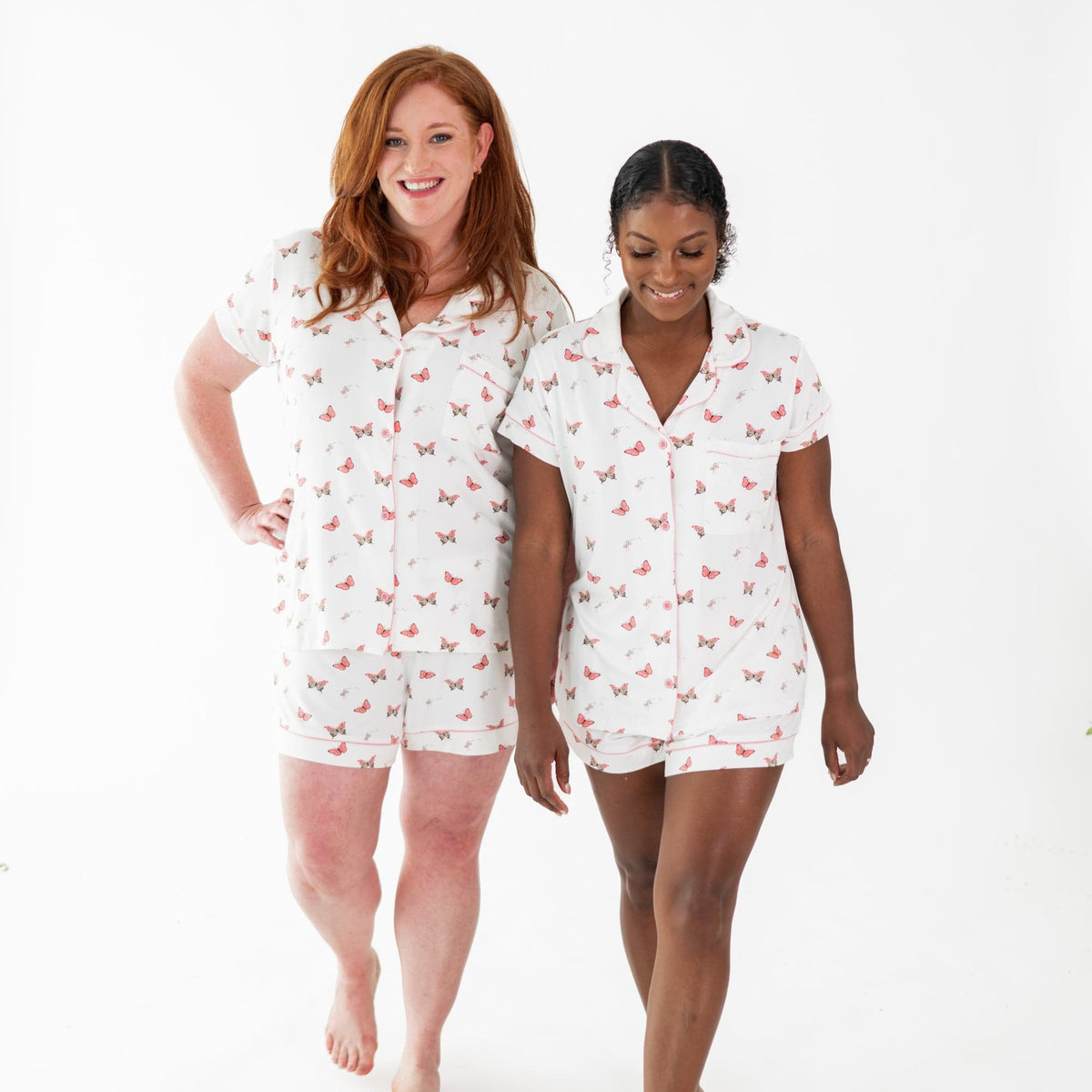 Models wearing Kyte Baby Women's Short Sleeve Pajama Sets in Butterfly