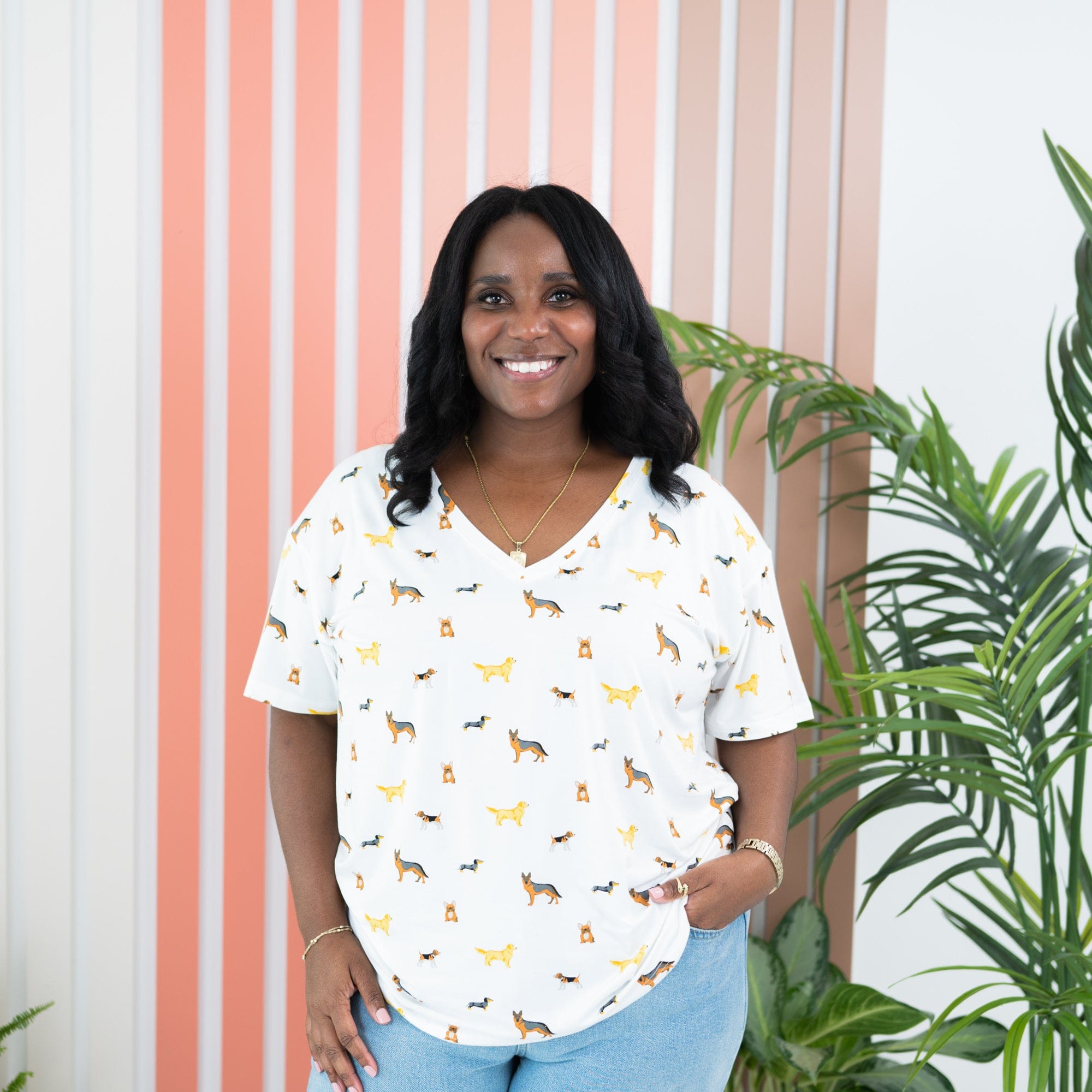 Kyte Baby Women's V-Neck Women’s Relaxed Fit V-Neck in Dog