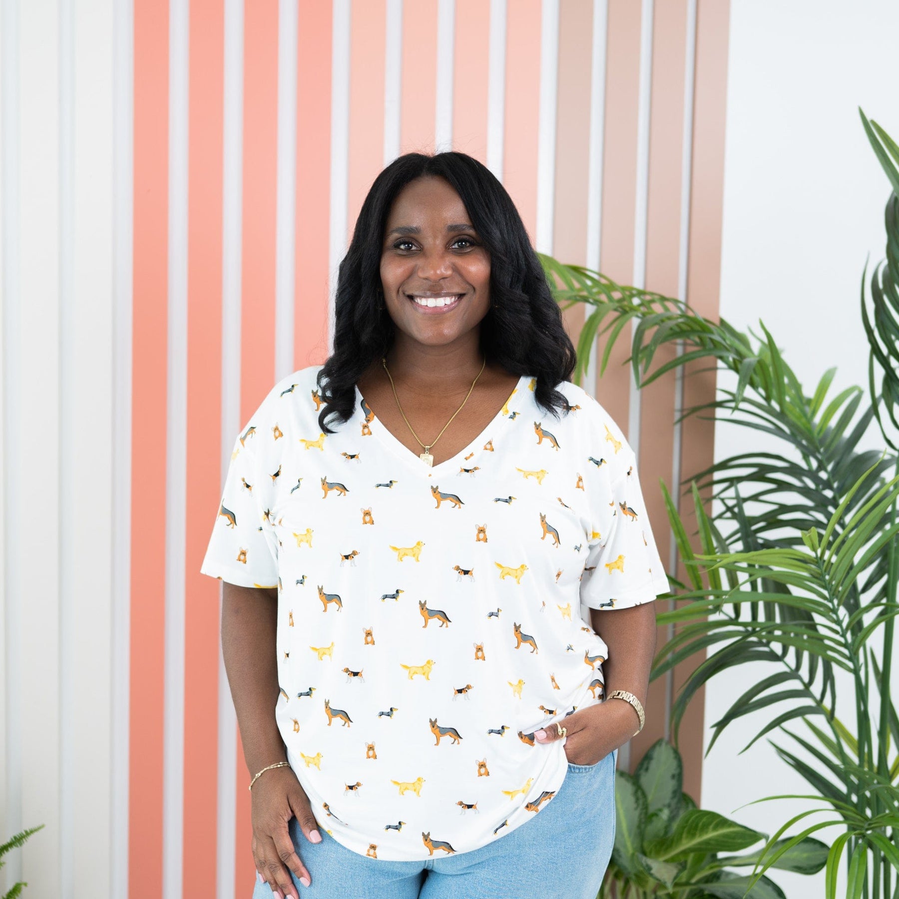 Kyte Baby Women's V-Neck Women’s Relaxed Fit V-Neck in Dog