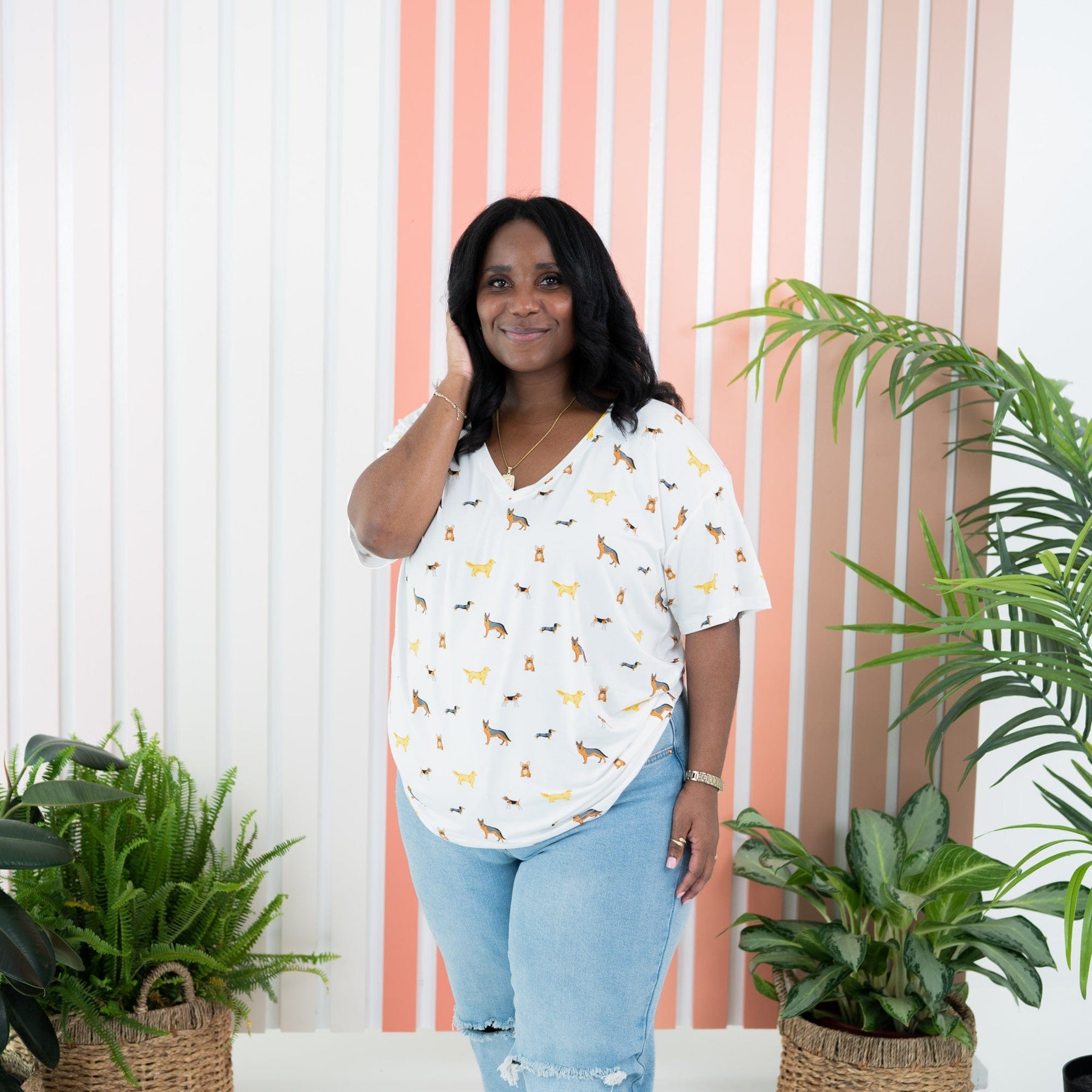 Kyte Baby Women's V-Neck Women’s Relaxed Fit V-Neck in Dog