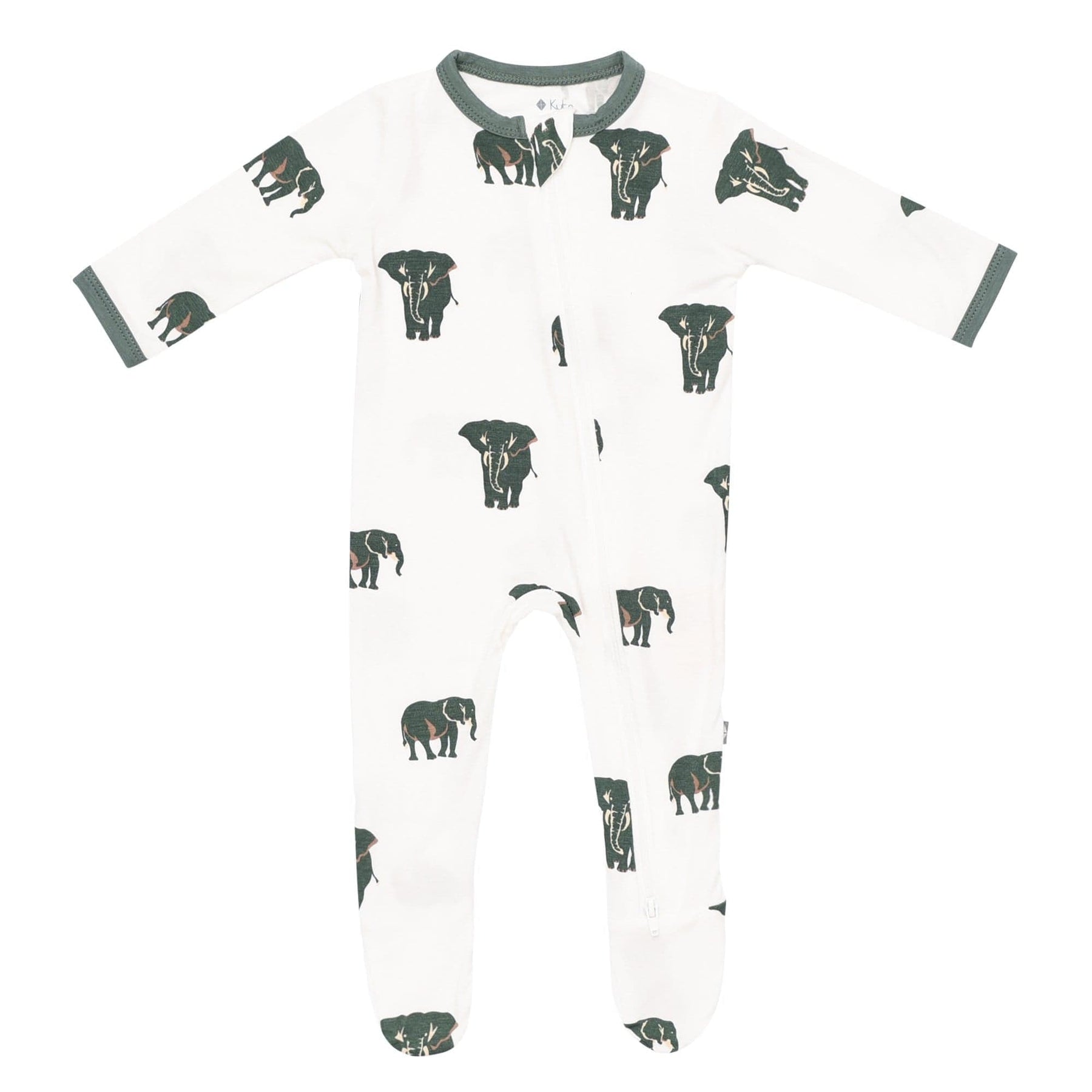 Printed Zippered Footie in Elephant