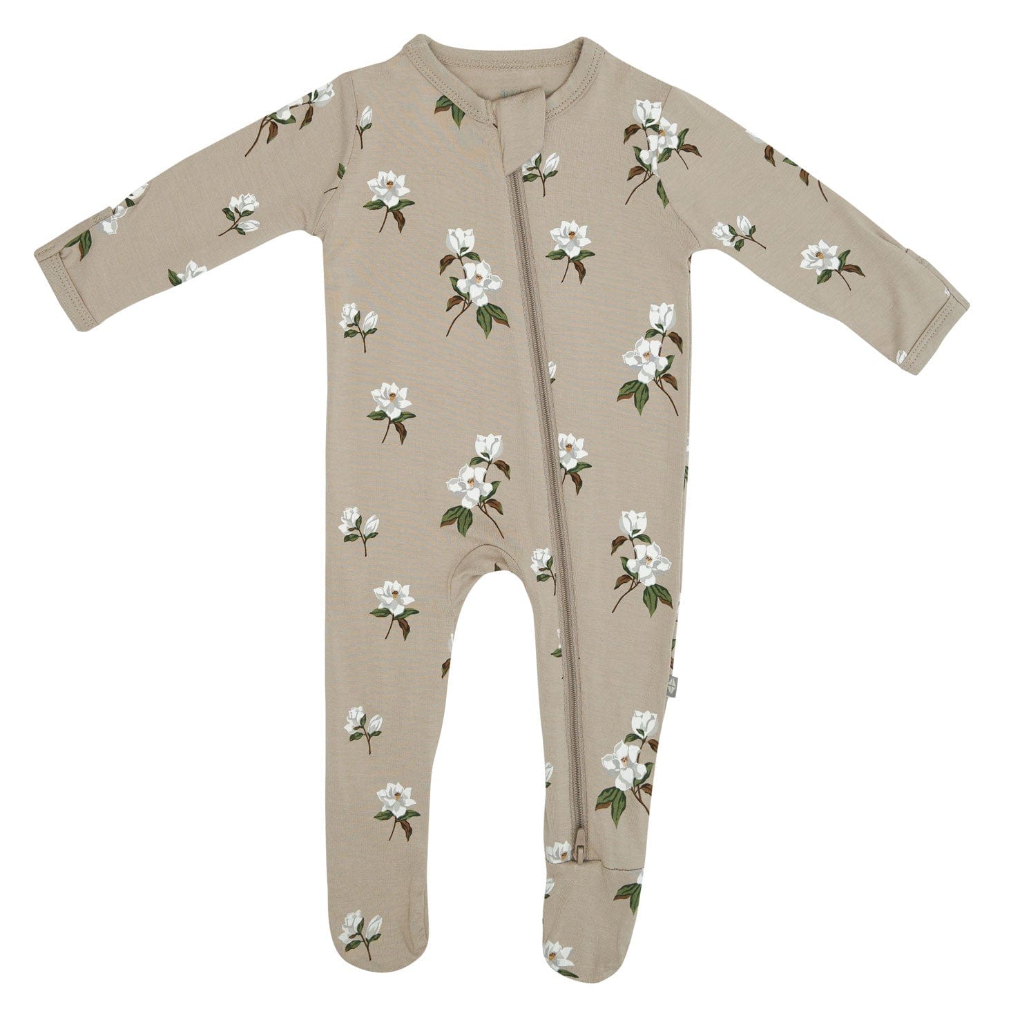 Kyte BABY Zippered Footies Zippered Footie in Small Magnolia on Khaki