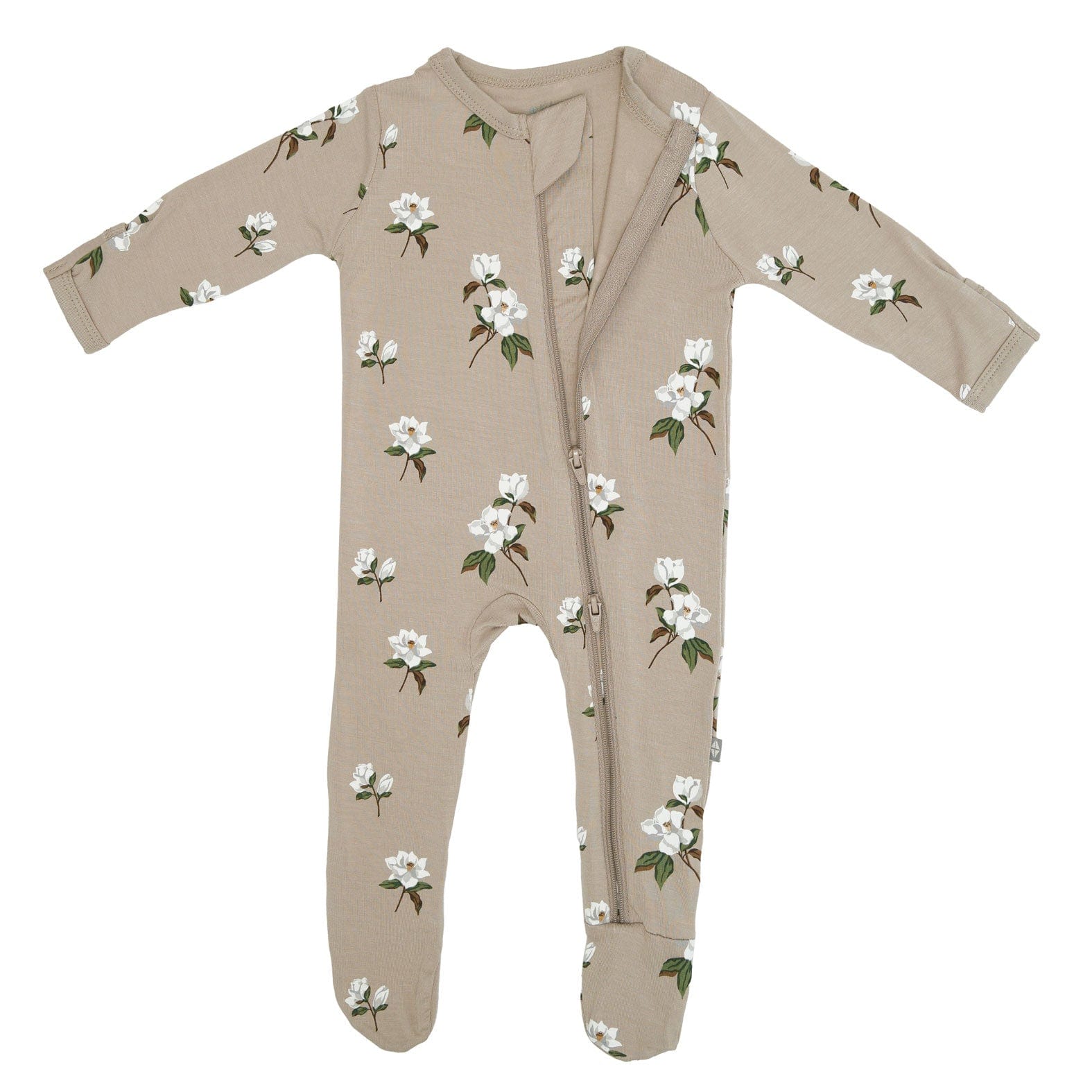 Kyte BABY Zippered Footies Zippered Footie in Small Magnolia on Khaki