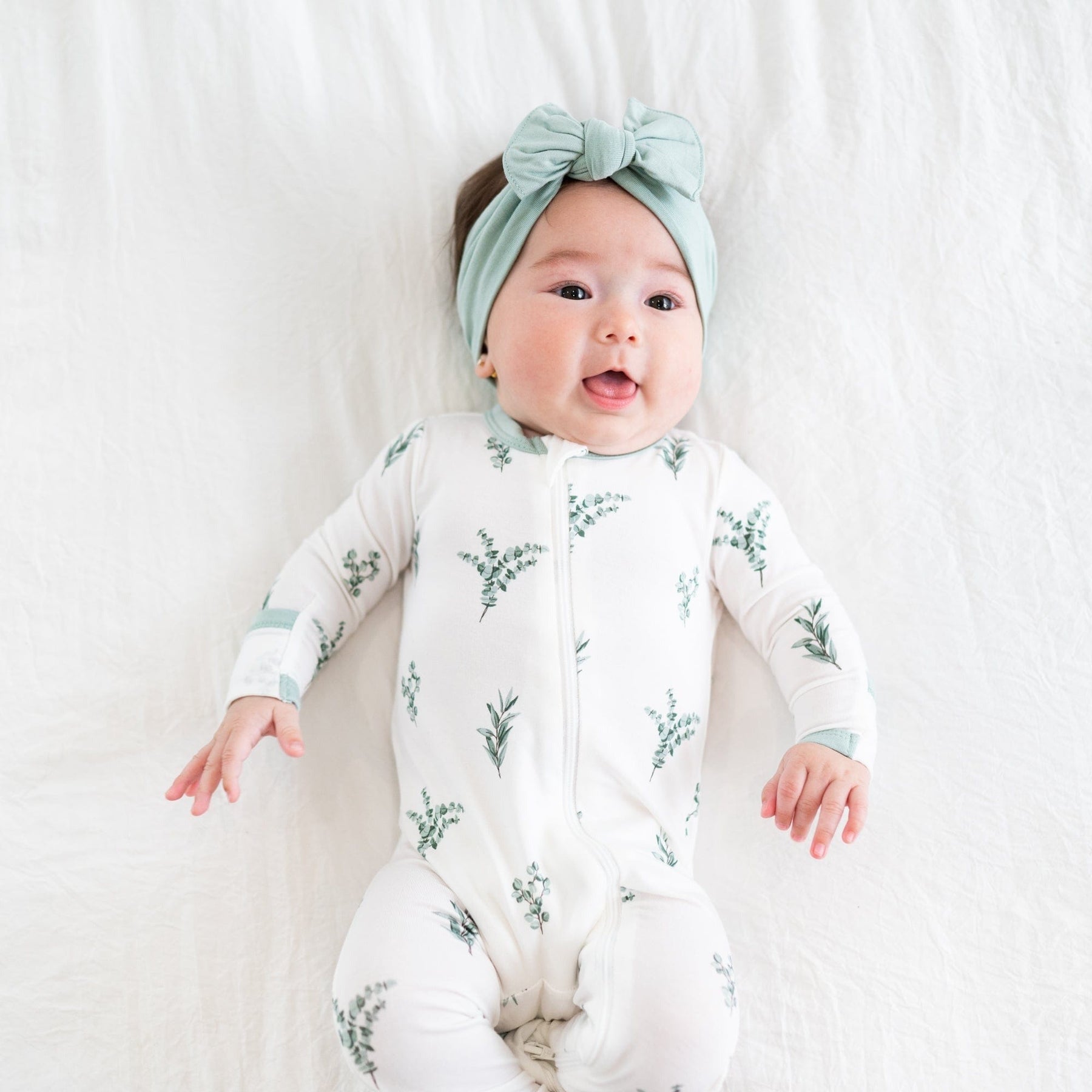 Kyte BABY Zippered Rompers Printed Zippered Romper in Eucalyptus