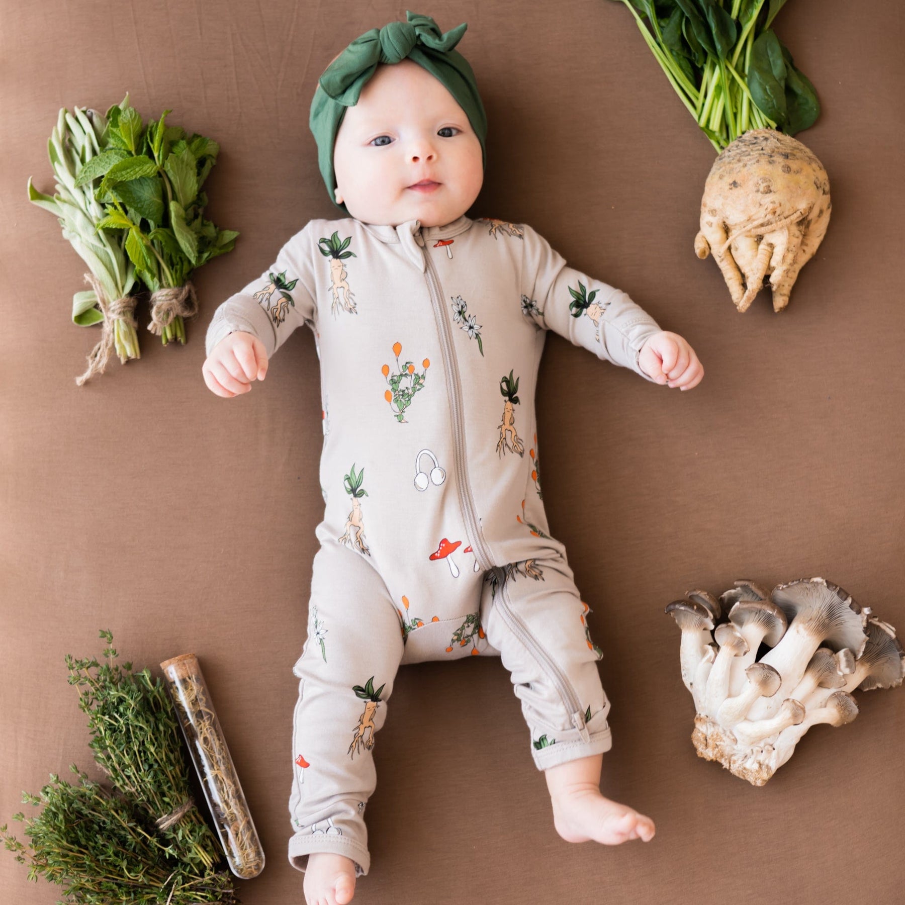 Kyte BABY Zippered Rompers Zippered Romper in Herbology