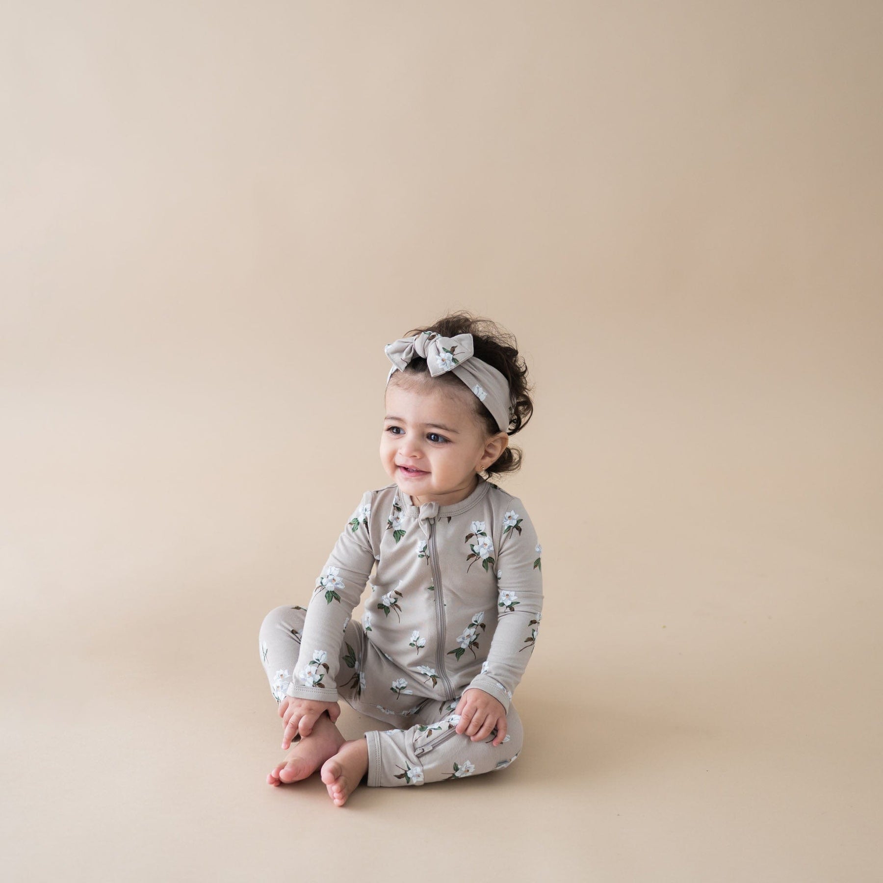 Kyte BABY Zippered Rompers Zippered Romper in Small Khaki Magnolia